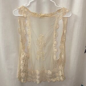 Blue Bird Sheer Lace Overlay Vest in Cream
